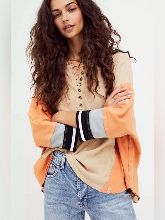 Free People Tops - Free People Just Tip It Henley thermal top oversized slouchy 90’s grunge boho SM